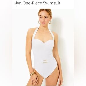 NWT: Lilly Pulitzer Jyn One-Piece Halter Swimsuit, Resort White, size 14